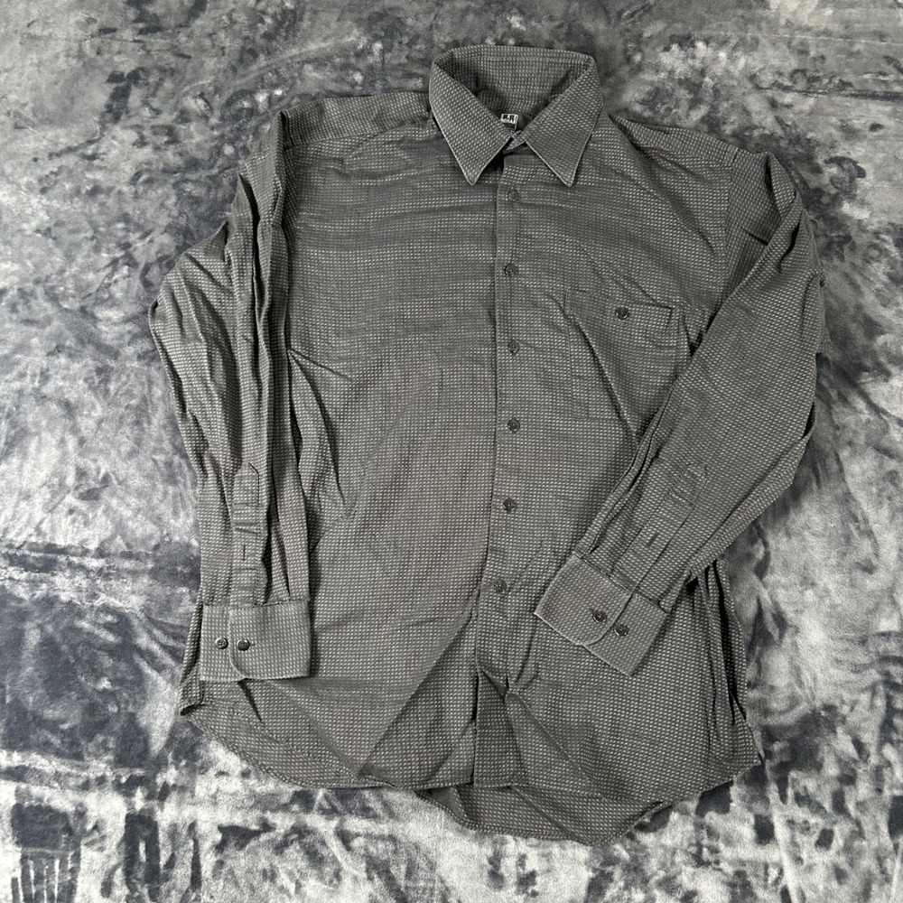 Ike Behar Button Down Shirt Mens Large Gray Micro Pattern‎ Long Sleeve